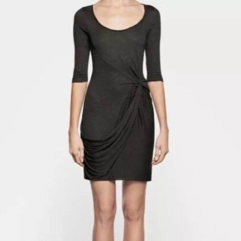 All Saints Twain Mini Jersey Dress Black Scoop Neck 3/4 Sleeve Size 2